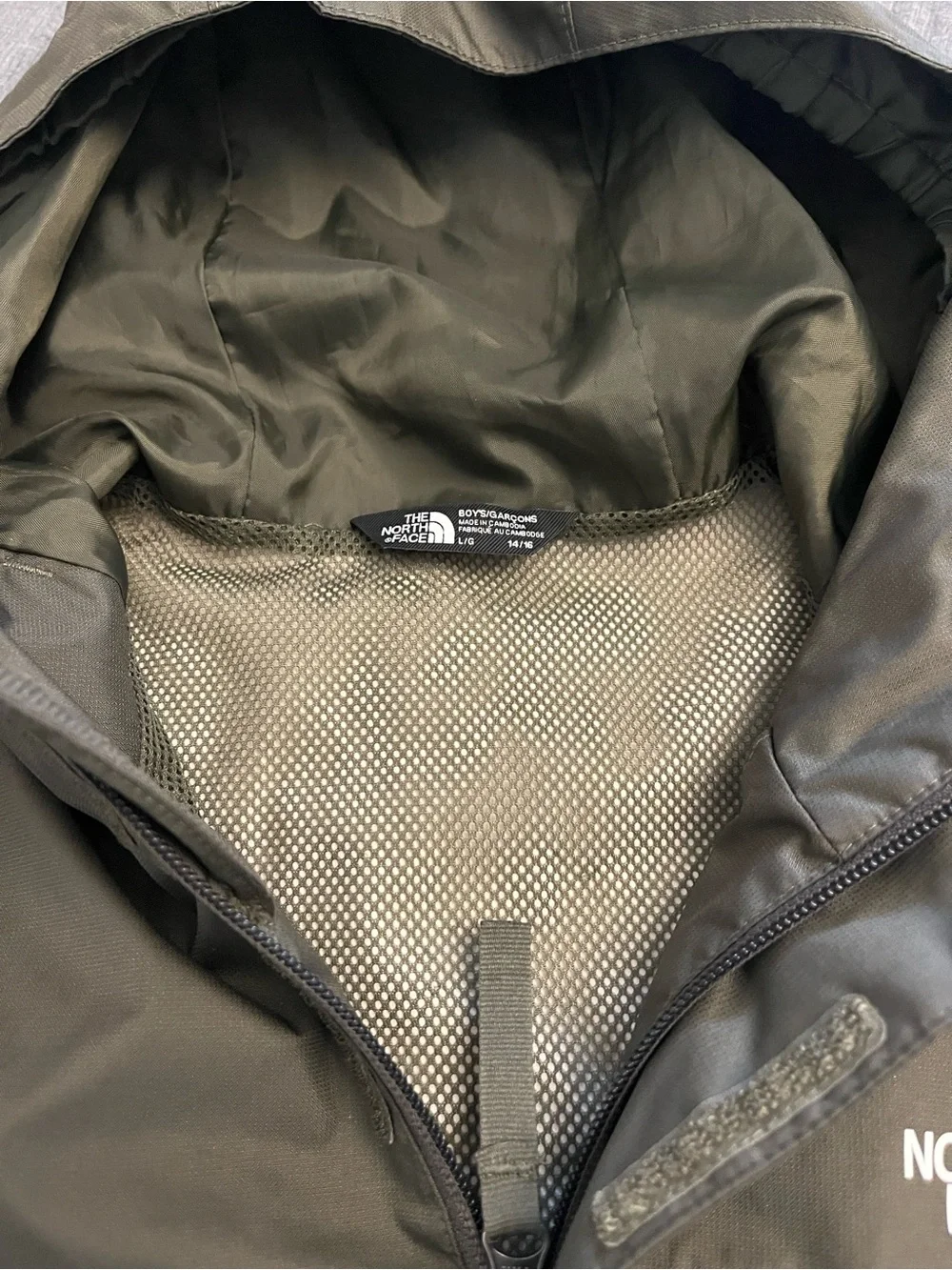 The North Face Olive Green Hooded Jacket- Youth